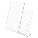 deflecto Superior Image Slanted Sign Holder with Side Pocket, 13.5w x 4.25d x 10.88h, Clear