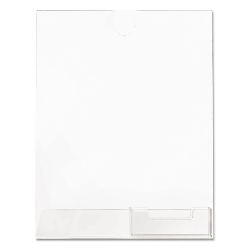 deflecto Superior Image Slanted Sign Holder with Business Card Holder, 8.5w x 4.5d x 11h, Clear