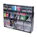 deflecto Tilt Bin Interlocking Multi-Bin Storage Organizer, 6 Sections, 23.63" x 3.63" x 4.5", Black/Clear