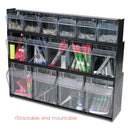 deflecto Tilt Bin Interlocking Multi-Bin Storage Organizer, 4 Sections, 23.63" x 6.63" x 8.13", Black/Clear