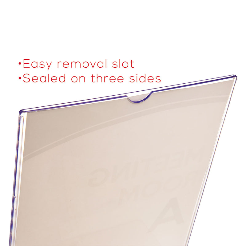 deflecto Superior Image Slanted Sign Holder with Side Pocket, 13.5w x 4.25d x 10.88h, Clear