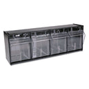 deflecto Tilt Bin Interlocking Multi-Bin Storage Organizer, 4 Sections, 23.63" x 6.63" x 8.13", Black/Clear