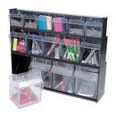 deflecto Tilt Bin Interlocking Multi-Bin Storage Organizer, 4 Sections, 23.63" x 6.63" x 8.13", Black/Clear