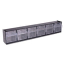 deflecto Tilt Bin Interlocking Multi-Bin Storage Organizer, 6 Sections, 23.63" x 3.63" x 4.5", Black/Clear
