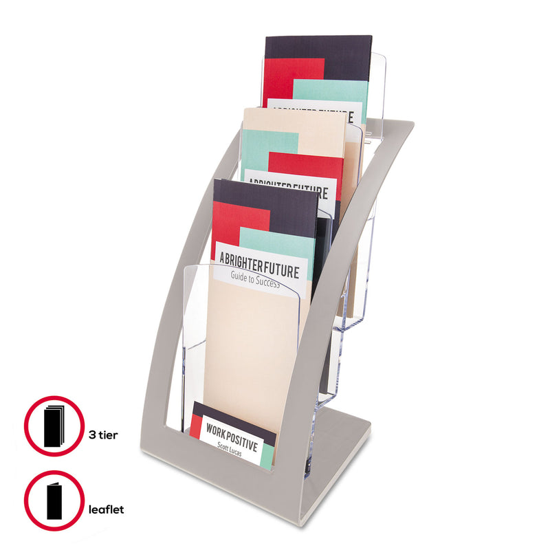 deflecto 3-Tier Literature Holder, Leaflet Size, 6.75w x 6.94d x 13.31h, Silver