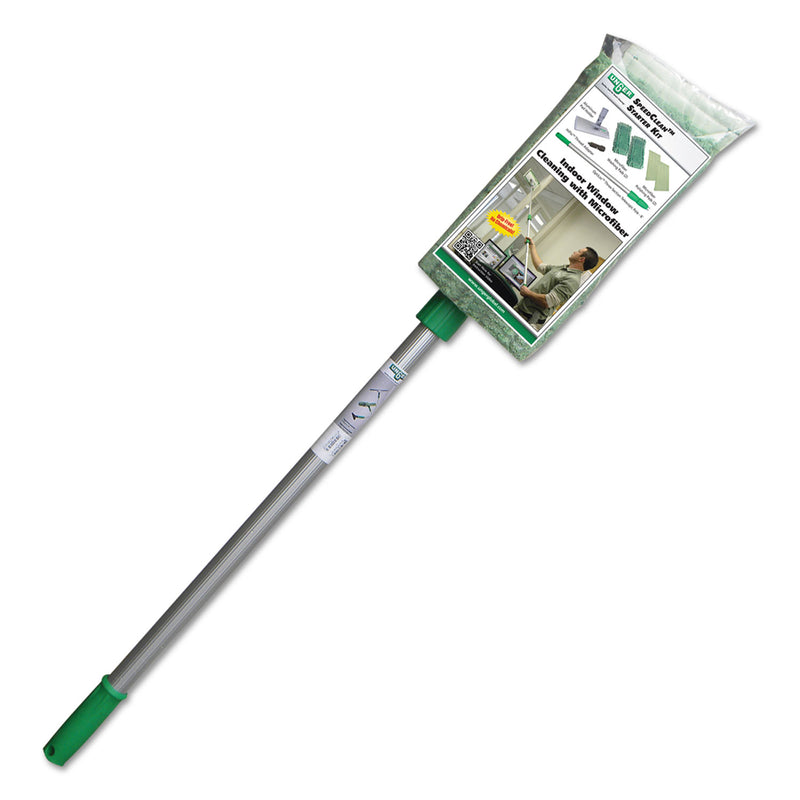 Unger SpeedClean Window Cleaning Kit, Aluminum, 72" Extension Pole, 8" Pad Holder, Silver/Green