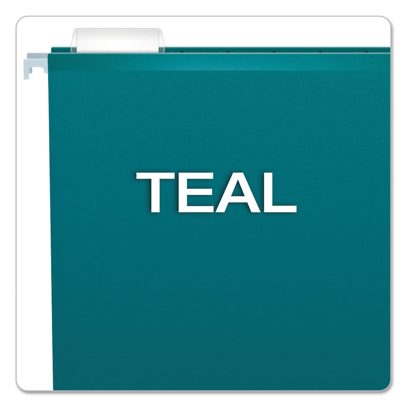 Pendaflex Colored Reinforced Hanging Folders, Letter Size, 1/5-Cut Tabs, Teal, 25/Box