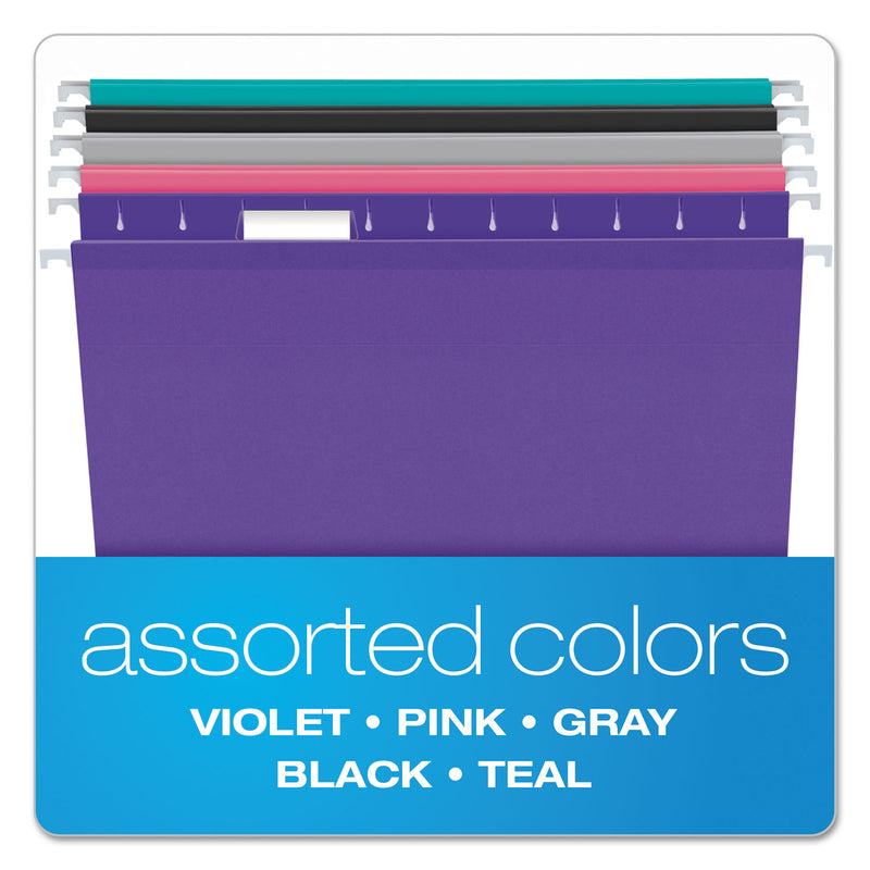 Pendaflex Colored Reinforced Hanging Folders, Letter Size, 1/5-Cut Tabs, Assorted Bold Colors, 25/Box