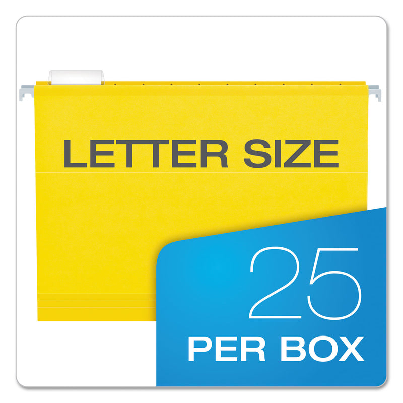 Pendaflex Extra Capacity Reinforced Hanging File Folders with Box Bottom, 2" Capacity, Letter Size, 1/5-Cut Tabs, Yellow, 25/Box