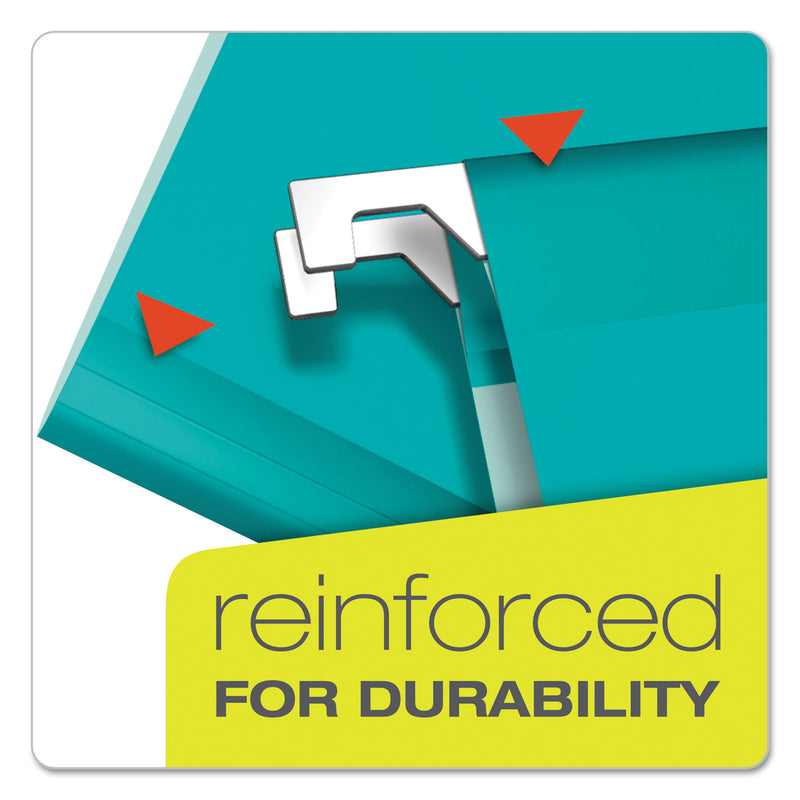 Pendaflex Colored Reinforced Hanging Folders, Letter Size, 1/5-Cut Tabs, Aqua, 25/Box