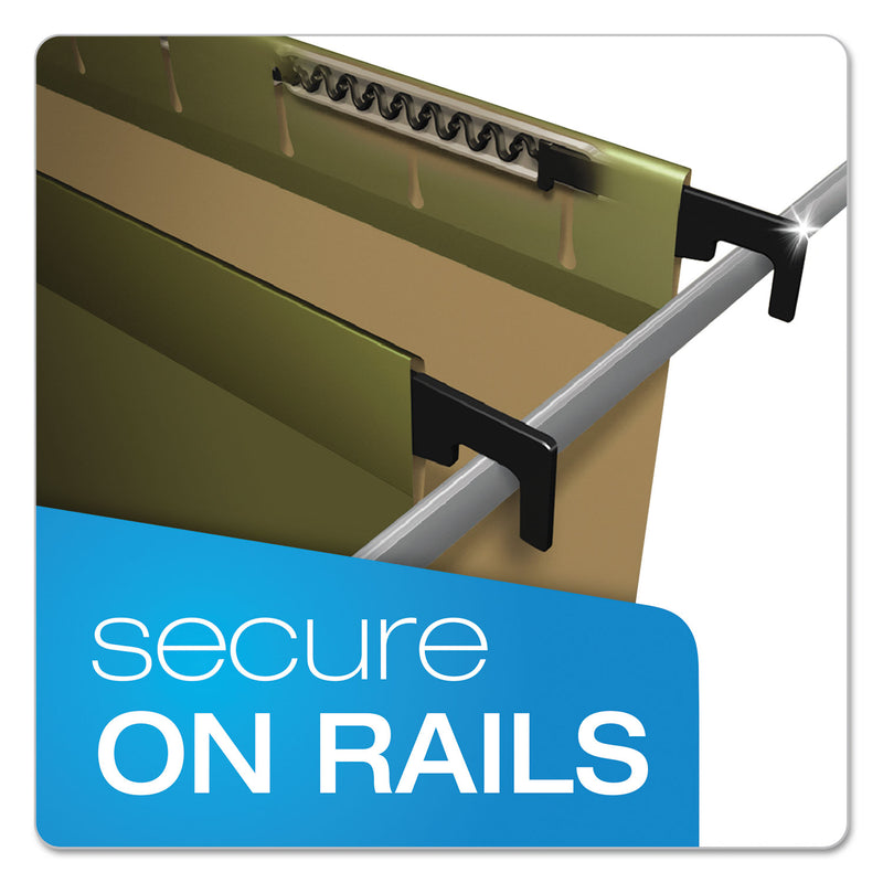 Pendaflex Extra-Capacity SureHook Hanging Folders, 2" Capacity, Letter Size, 1/5-Cut Tabs, Standard Green, 20/Box