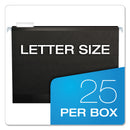 Pendaflex Colored Reinforced Hanging Folders, Letter Size, 1/5-Cut Tabs, Black, 25/Box