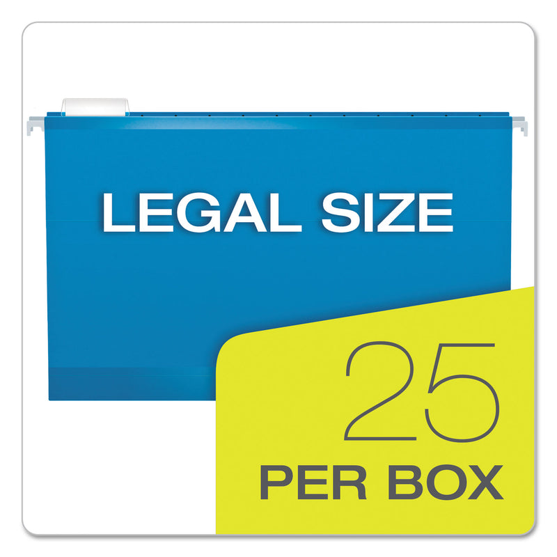 Pendaflex Extra Capacity Reinforced Hanging File Folders with Box Bottom, 2" Capacity, Legal Size, 1/5-Cut Tabs, Blue, 25/Box