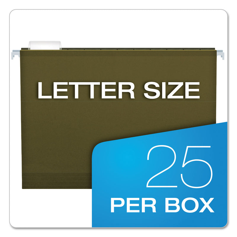 Pendaflex Extra Capacity Reinforced Hanging File Folders with Box Bottom, 2" Capacity, Letter Size, 1/5-Cut Tabs, Green, 25/Box