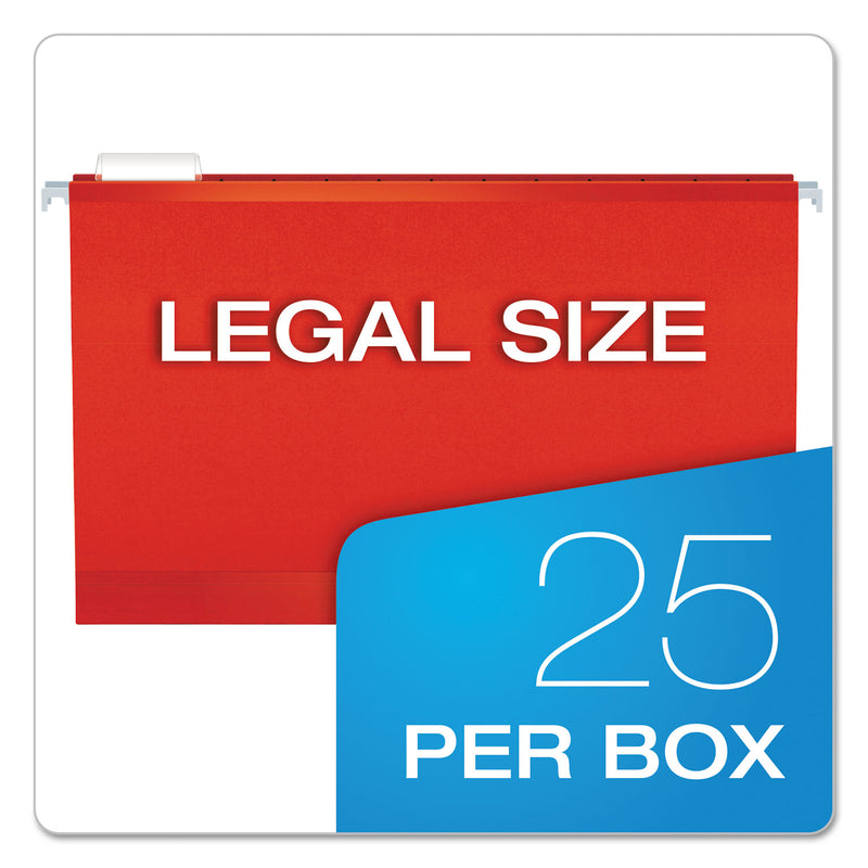 Pendaflex Extra Capacity Reinforced Hanging File Folders with Box Bottom, 2" Capacity, Legal Size, 1/5-Cut Tabs, Red, 25/Box