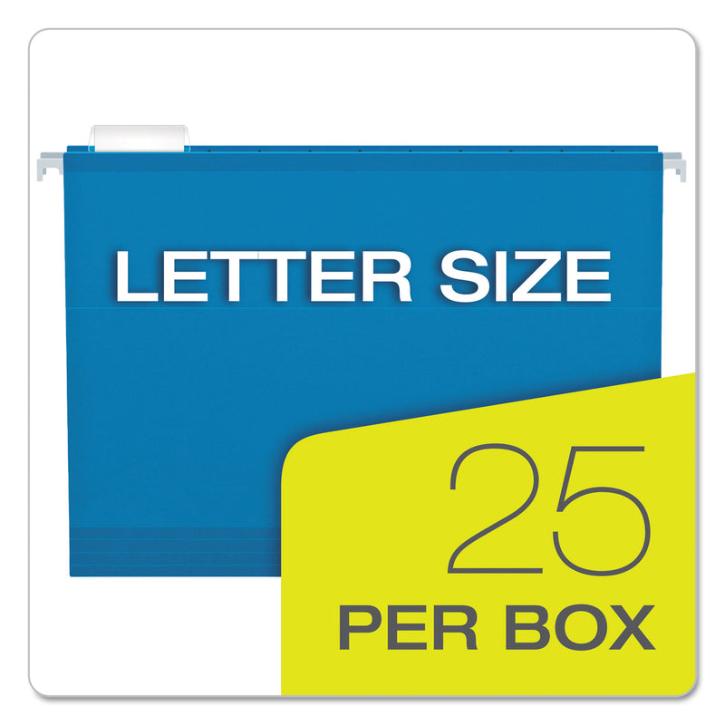 Pendaflex Extra Capacity Reinforced Hanging File Folders with Box Bottom, 2" Capacity, Letter Size, 1/5-Cut Tabs, Blue, 25/Box
