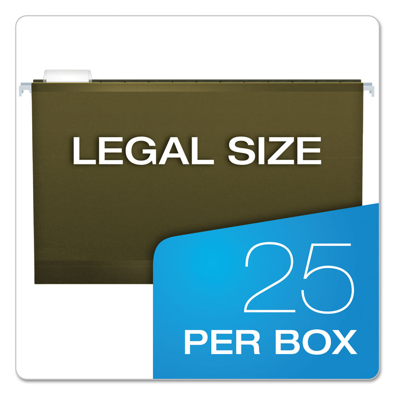 Pendaflex Extra Capacity Reinforced Hanging File Folders with Box Bottom, 2" Capacity, Legal Size, 1/5-Cut Tabs, Green, 25/Box
