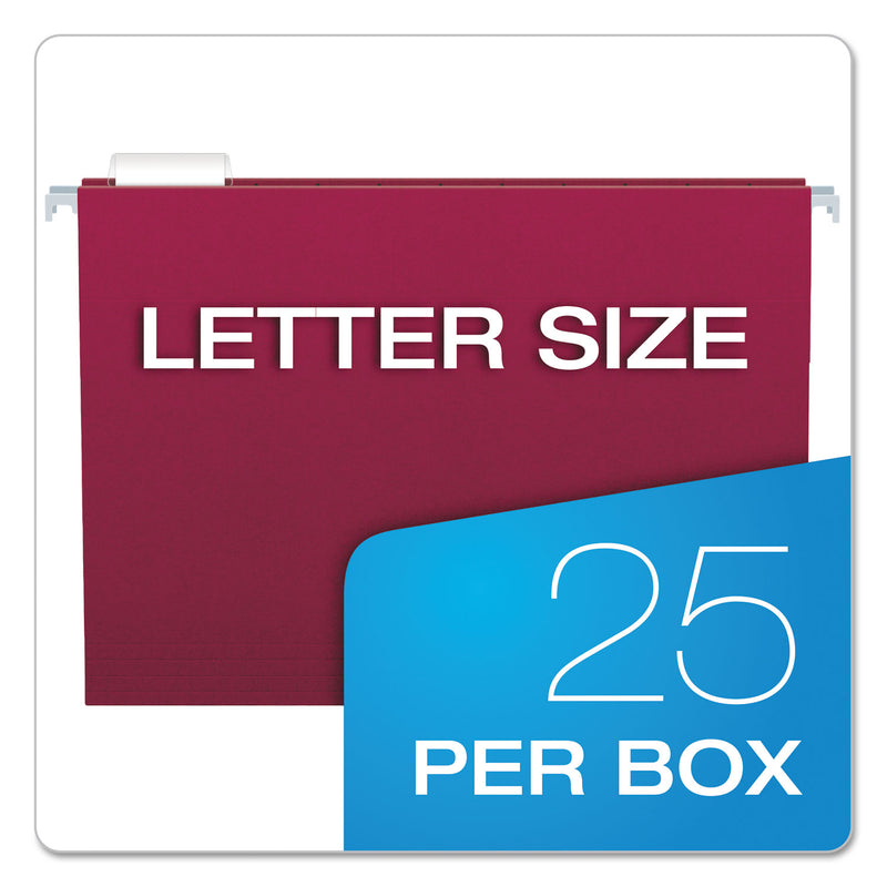 Pendaflex Colored Hanging Folders, Letter Size, 1/5-Cut Tabs, Burgundy, 25/Box