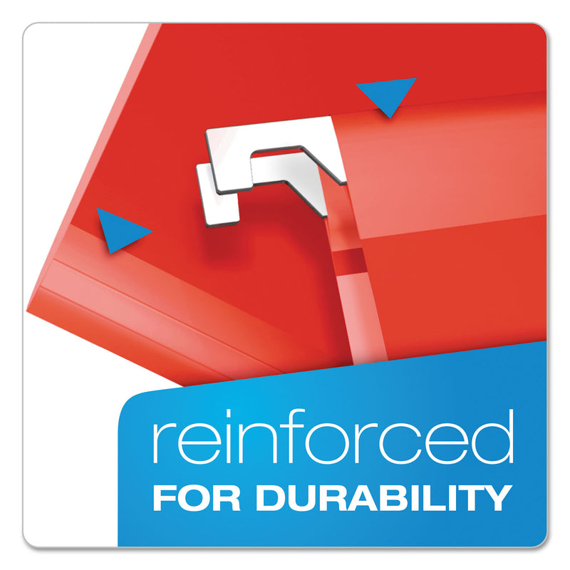 Pendaflex Extra Capacity Reinforced Hanging File Folders with Box Bottom, 2" Capacity, Legal Size, 1/5-Cut Tabs, Red, 25/Box