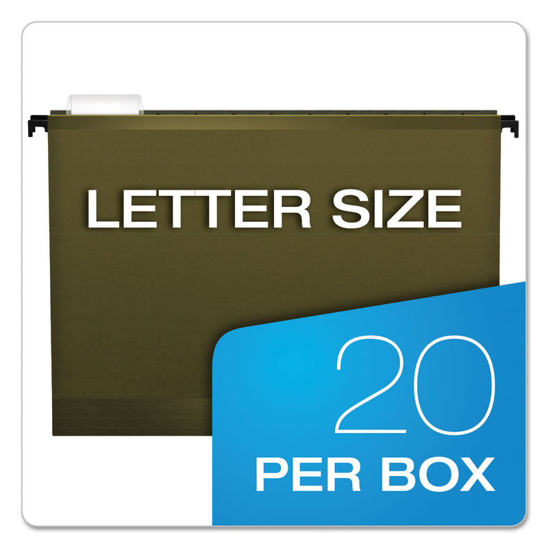 Pendaflex SureHook Hanging Folders, Letter Size, 1/5-Cut Tabs, Standard Green, 20/Box