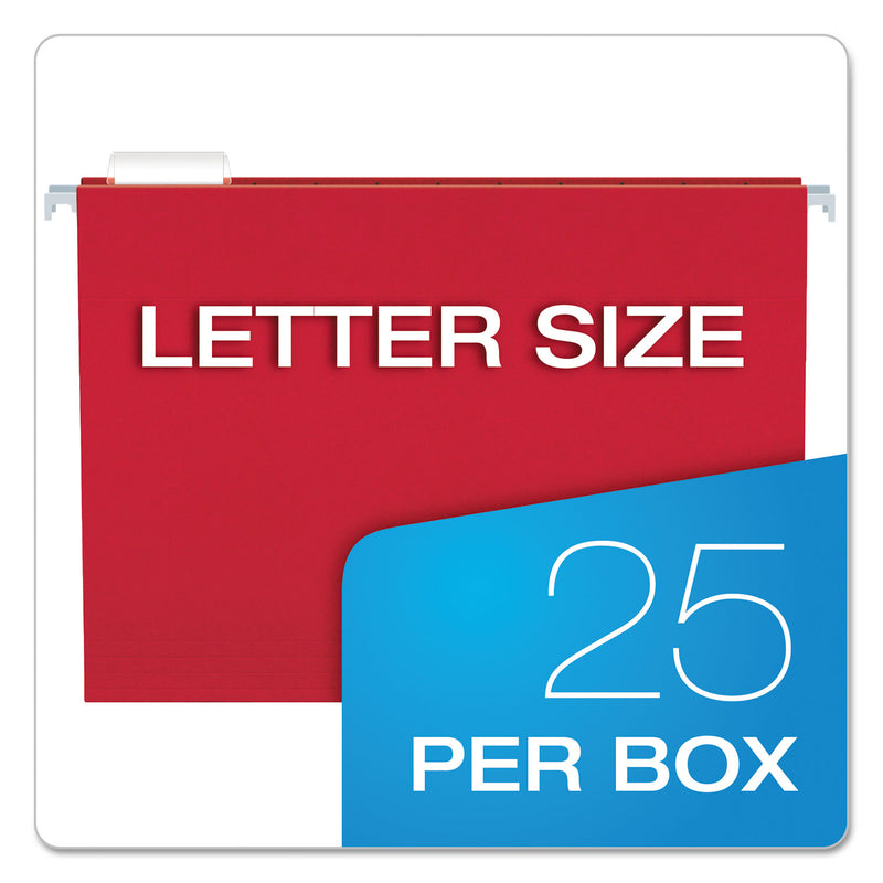 Pendaflex Colored Hanging Folders, Letter Size, 1/5-Cut Tabs, Red, 25/Box