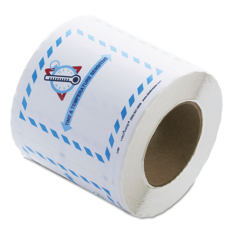 LabelMaster Shipping and Handling Self-Adhesive Labels, TIME and TEMPERATURE SENSITIVE, 5.5 x 5, Blue/Gray/Red/White, 500/Roll