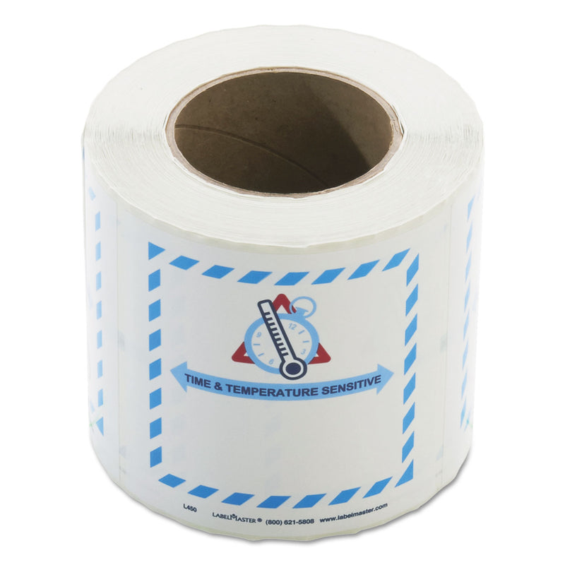 LabelMaster Shipping and Handling Self-Adhesive Labels, TIME and TEMPERATURE SENSITIVE, 5.5 x 5, Blue/Gray/Red/White, 500/Roll