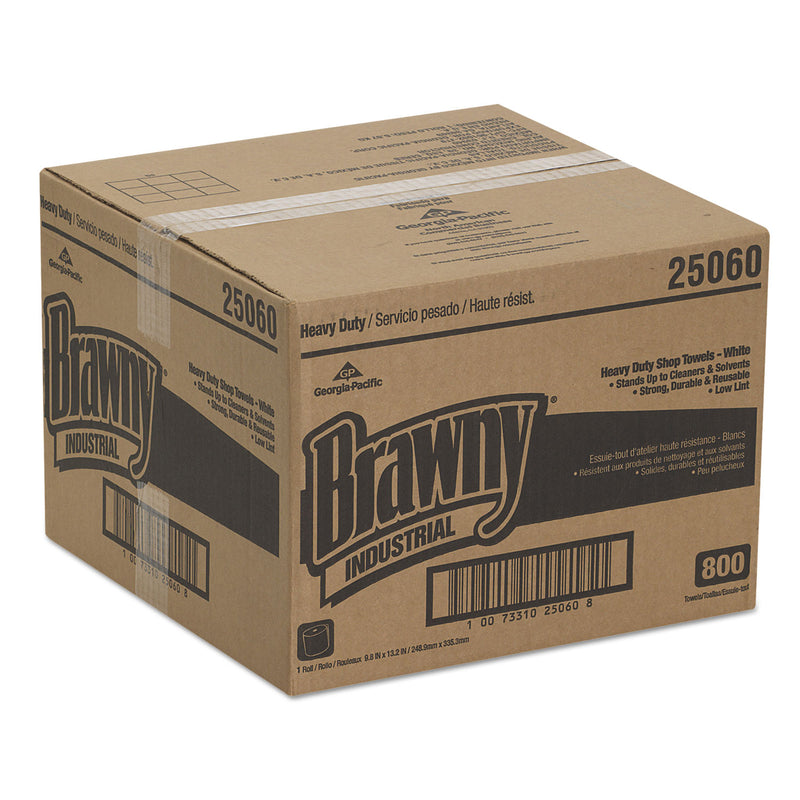 Brawny Heavy Duty Perforated Shop Towels, 9.88 x 13.25, White, 800/Roll
