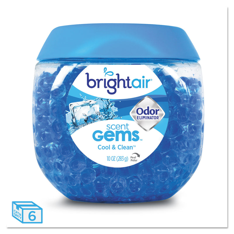 BRIGHT Air Scent Gems Odor Eliminator, Cool and Clean, Blue, 10 oz Jar, 6/Carton
