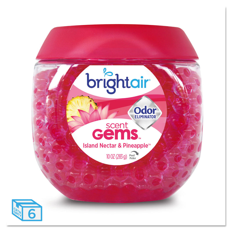 BRIGHT Air Scent Gems Odor Eliminator, Island Nectar and Pineapple, Pink, 10 oz Jar, 6/Carton
