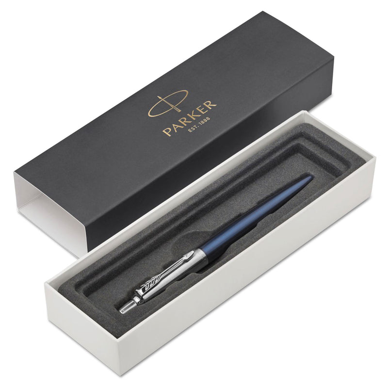 Parker Jotter Ballpoint Pen, Retractable, Medium 1 mm, Blue Ink, Royal Blue/Chrome Barrel