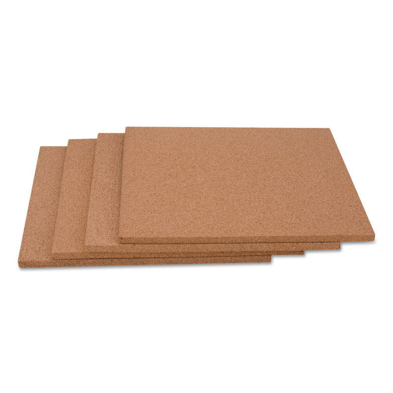 Universal Cork Tile Panels, Brown, 12 x 12, 4/Pack