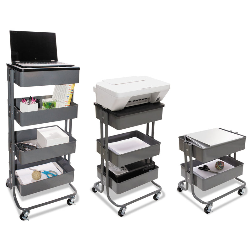 Vertiflex Adjustable Multi-Use Storage Cart and Stand-Up Workstation, 15.25" x 11" x 18.5" to 39", Gray