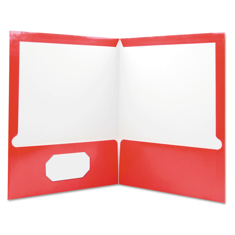 Universal Laminated Two-Pocket Folder, Cardboard Paper, 100-Sheet Capacity, 11 x 8.5, Red, 25/Box