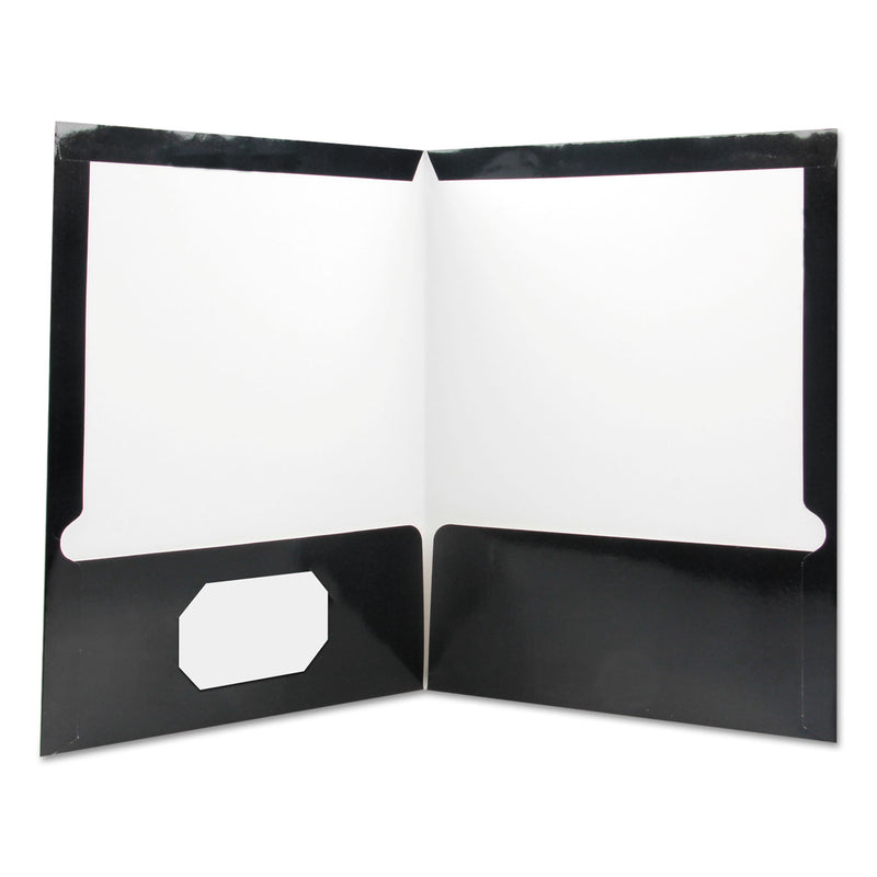 Universal Laminated Two-Pocket Folder, Cardboard Paper, 100-Sheet Capacity, 11 x 8.5, Black, 25/Box