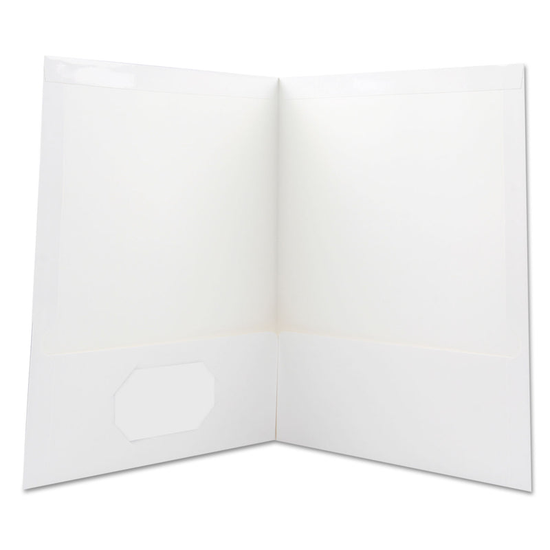 Universal Laminated Two-Pocket Portfolios, Cardboard Paper, 100-Sheet Capacity, 11 x 8.5, White, 25/Box