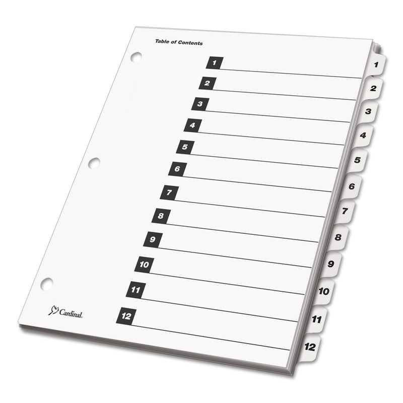 Cardinal OneStep Printable Table of Contents and Dividers, 12-Tab, 1 to 12, 11 x 8.5, White, White Tabs, 1 Set