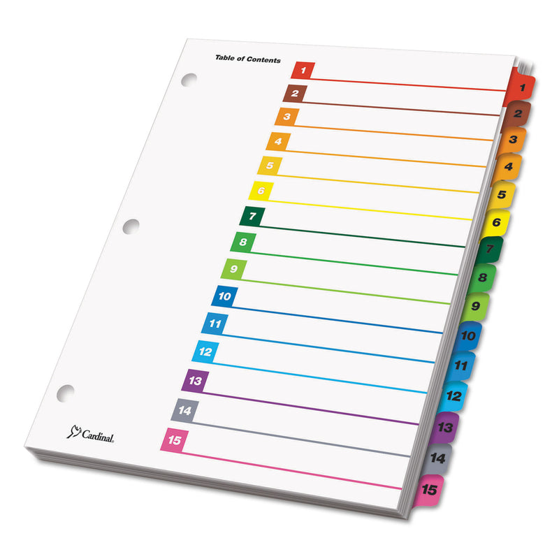 Cardinal OneStep Printable Table of Contents and Dividers, 15-Tab, 1 to 15, 11 x 8.5, White, Assorted Tabs, 1 Set