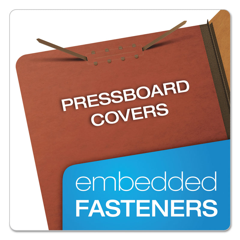 Pendaflex Four-, Six-, and Eight-Section Pressboard Classification Folders, 2 Dividers, Embedded Fasteners, Legal Size, Red, 10/Box