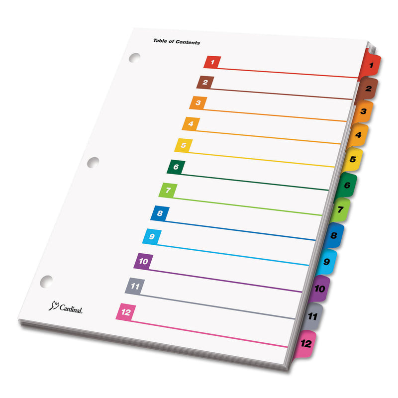 Cardinal OneStep Printable Table of Contents and Dividers, 12-Tab, 1 to 12, 11 x 8.5, White, Assorted Tabs, 1 Set