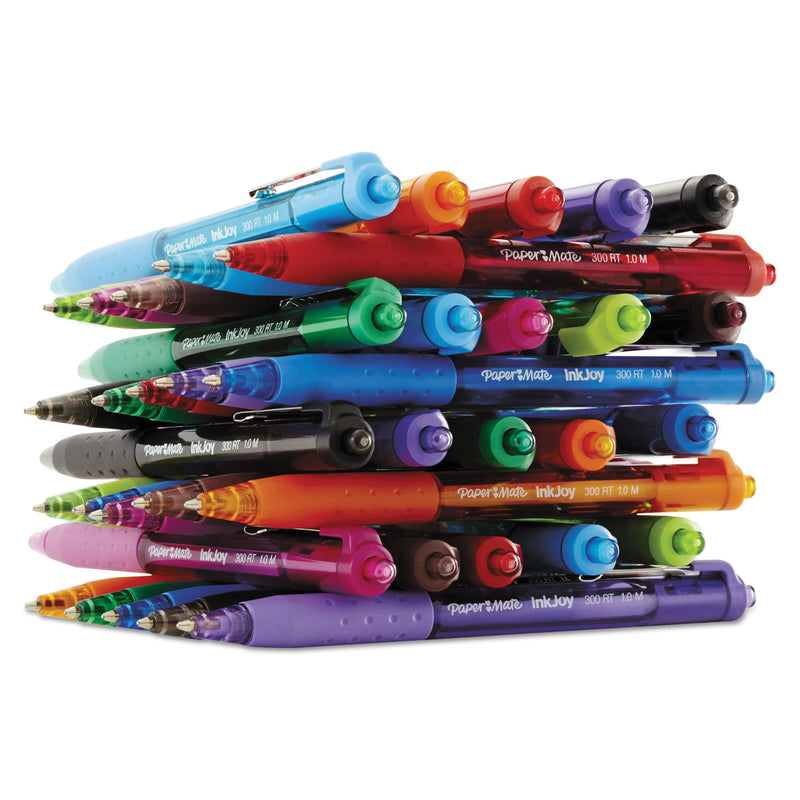 Paper Mate InkJoy 300 RT Ballpoint Pen, Refillable, Retractable, Medium 1 mm, Black Ink, Black Barrel, Dozen