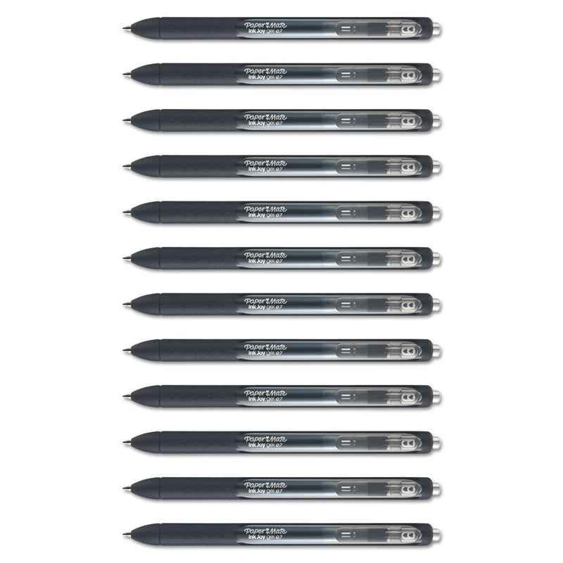 Paper Mate InkJoy Gel Pen, Retractable, Medium 0.7 mm, Black Ink, Black Barrel, Dozen