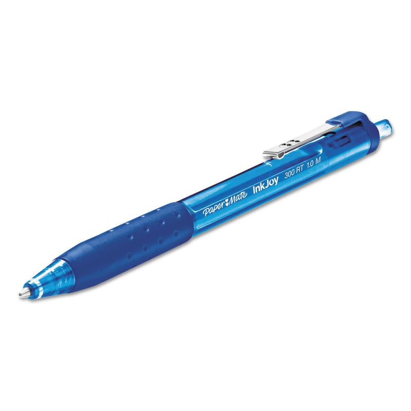 Paper Mate InkJoy 300 RT Ballpoint Pen, Retractable, Medium 1 mm, Blue Ink, Blue Barrel, Dozen