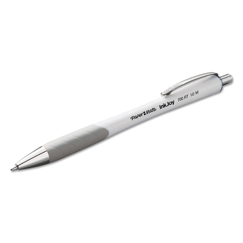 Paper Mate InkJoy 700 RT Ballpoint Pen, Retractable, Medium 1 mm, Blue Ink, White/Blue Barrel, Dozen