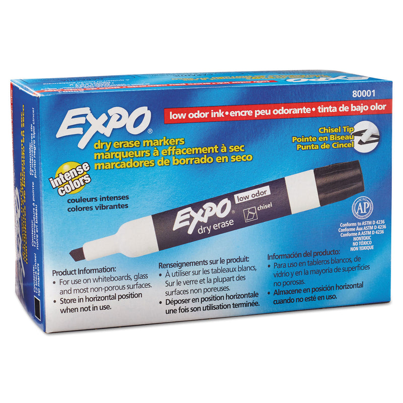 EXPO Low-Odor Dry-Erase Marker, Broad Chisel Tip, Black, Dozen