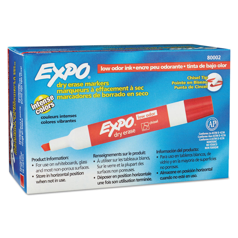 EXPO Low-Odor Dry-Erase Marker, Broad Chisel Tip, Red, Dozen