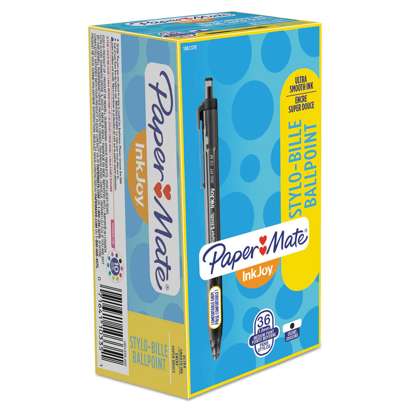 Paper Mate InkJoy 300 RT Ballpoint Pen, Refillable, Retractable, Medium 1 mm, Black Ink, Smoke Barrel, 36/Box