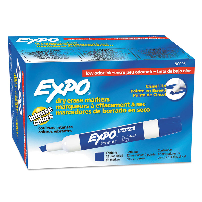 EXPO Low-Odor Dry-Erase Marker, Broad Chisel Tip, Blue, Dozen