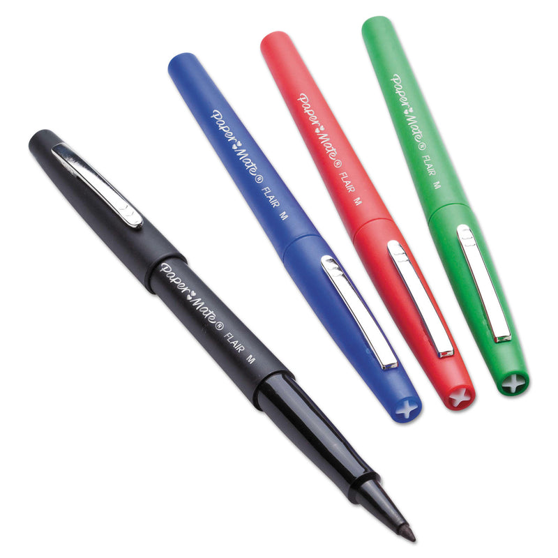 Paper Mate Point Guard Flair Felt Tip Porous Point Pen, Stick, Medium 0.7 mm, Blue Ink, Blue Barrel, Dozen