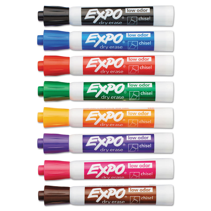 EXPO Low-Odor Dry-Erase Marker, Broad Chisel Tip, Assorted Colors, 8/Set
